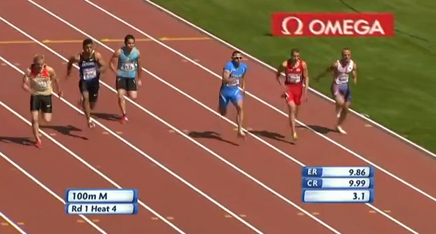 Impactante momento en el que un corredor búlgaro se fractura la rodilla en una carrera de 100 metros en Helsinki 2012