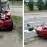 Un Ferrari 612 Scaglietti partido en dos tras un accidente en Rusia