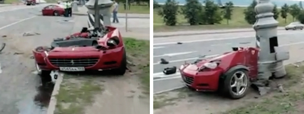 Un Ferrari 612 Scaglietti partido en dos tras un accidente en Rusia