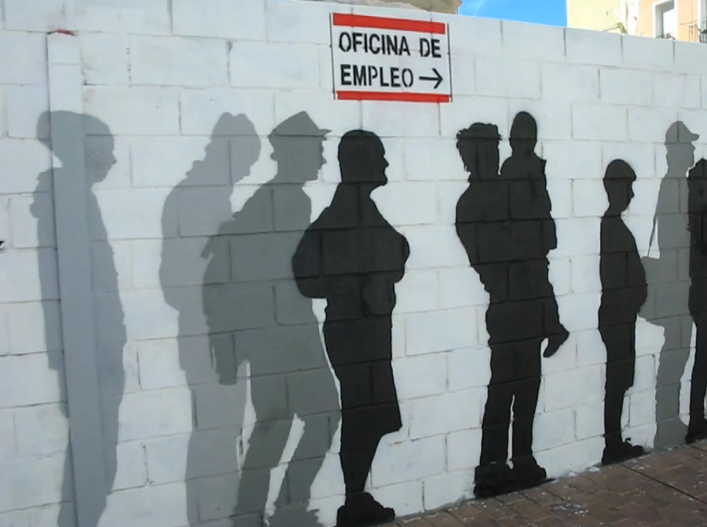 Graffiti en la calle San Pablo de Zaragoza que refleja la situación económica del país