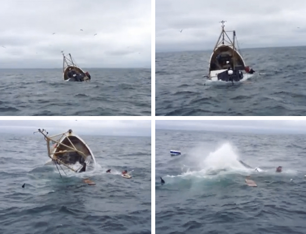 Salva a su compañero segundos antes de que el barco se hunda por completo