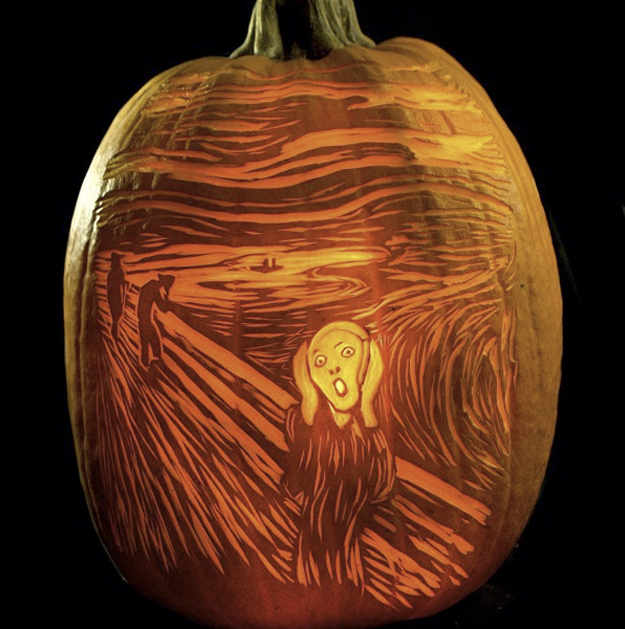 Calabaza tallada con ''El grito'' de Munch