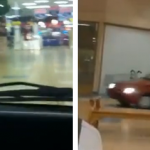 Entran con un coche en el interior de un centro comercial