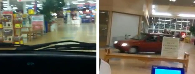 Entran con un coche en el interior de un centro comercial