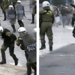 Lluvia de piedras a los antidisturbios griegos