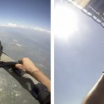 Dos paracaidistas chocan en el aire después de que a uno de ellos se le retorciesen las cuerdas