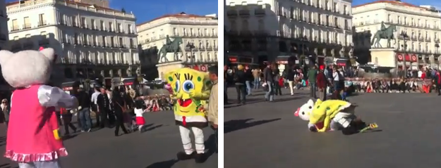 Bob Esponja y Hello Kitty, a puñetazo limpio en la Puerta del Sol