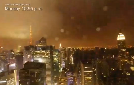 El huracán Sandy visto desde la azotea del edificio del New York Times