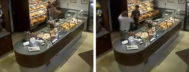 Un ladrón intenta robar en una panadería y el jefe del establecimiento lo tumba de un puñetazo en la cabeza