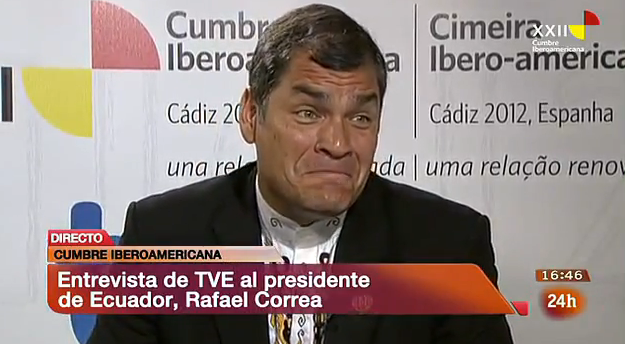 Rafael Correa, Presidente de Ecuador, pregunta por Ana Pastor en una entrevista en directo en el Canal 24h