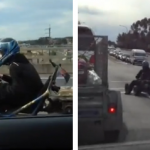 Un conductor casi vuelca con su kart al llegar a un semáforo