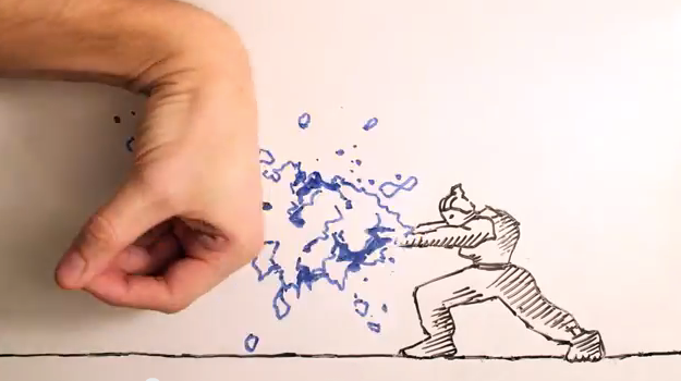 Pelea a muerte entre una mano y un dibujo