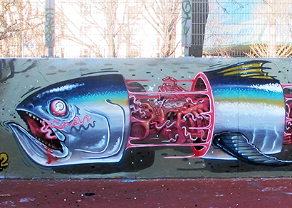 Impresionantes los graffitis de animales diseccionados de Nychos
