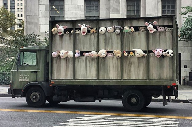 Banksy lleva un camión cargado de animales de peluche al matadero