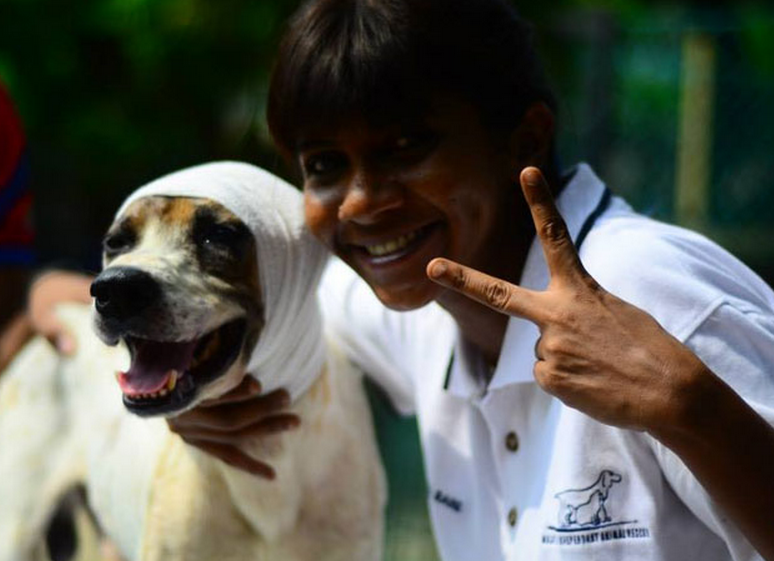 Puspa Rani salva la vida de ‘Christmas’, un perro encontrado por unos niños con una gravísima herida en la cabeza