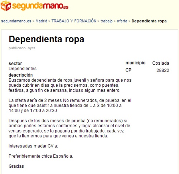 Oferta de trabajo: Dependienta de ropa