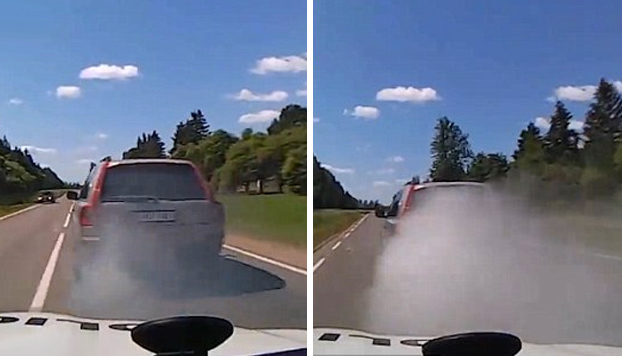Un conductor utiliza una cortina de humo y clavos para intentar escapar de la policía (Vídeo)