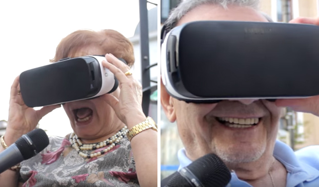 Reacciones de abuelos y abuelas al ver porno en unas gafas de realidad virtual