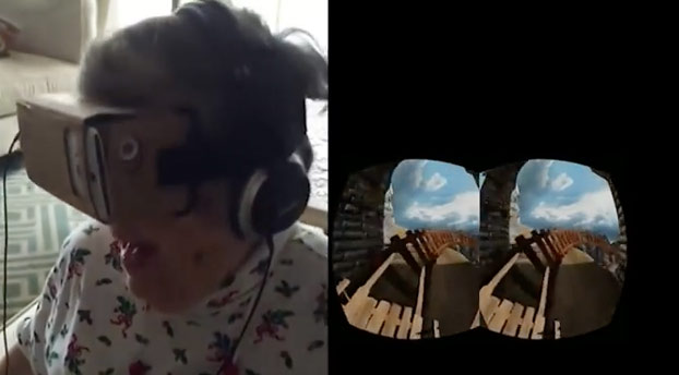 La reacción de una abuela al subirse a una montaña rusa con unas gafas de realidad virtual