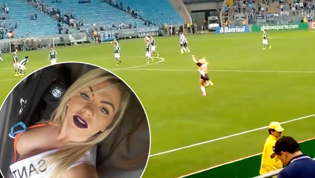 Una brasileña candidata a Miss Bum Bum irrumpe en un campo de fútbol en pleno partido