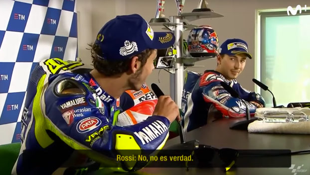 Discusión subidita entre Valentino Rossi y Jorge Lorenzo tras un adelantamiento