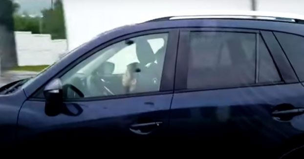 Graba en plena nacional a un niño conduciendo un coche mientras que su padre iba al lado con el móvil