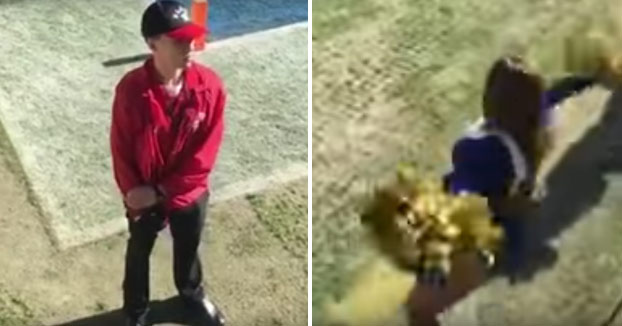 Un miembro de la seguridad del campo se la casca a pocos metros de las cheerleaders