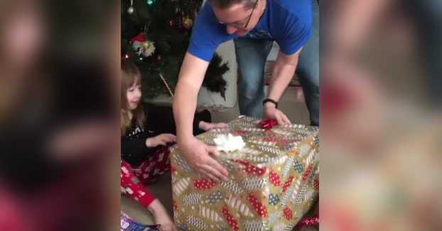 Esta niña se lleva una buena sorpresa al recibir de regalo una caja vacía
