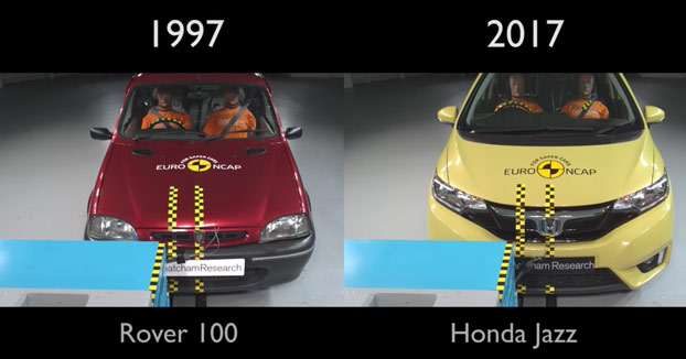 20 años de EuroNCAP resumidos en una prueba de choque: Rover 100 vs Honda Jazz