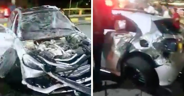 Así es como quedó el Mercedes accidentado en la carrera ilegal en un túnel de Cali, Colombia