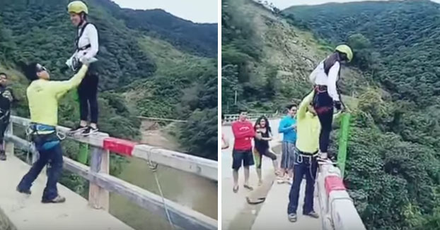 Dramático salto en Bungee de una chica en Bolivia