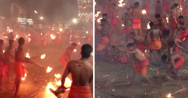 ¿Tomatina? En la India la fiesta es más loca: Se lanzan antorchas entre ellos