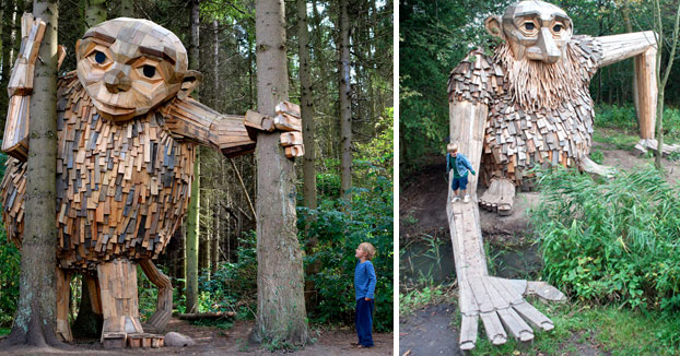 Un artista construye gigantes de madera y los esconde en los bosques de Copenhague