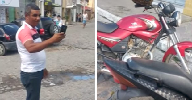 Aparca su moto, se va a hacer unos recados y cuando vuelve... Sorpresa!