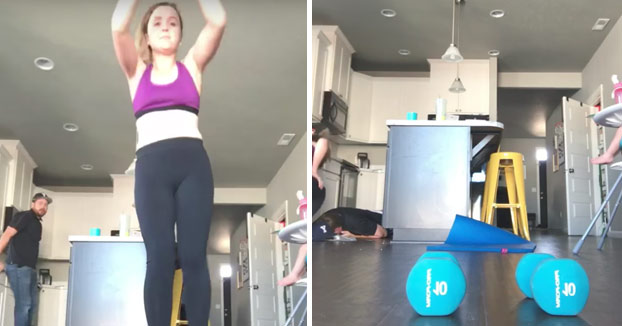 Intenta burlarse de su mujer mientras hace gimnasia, pero el karma le castiga de forma instantánea