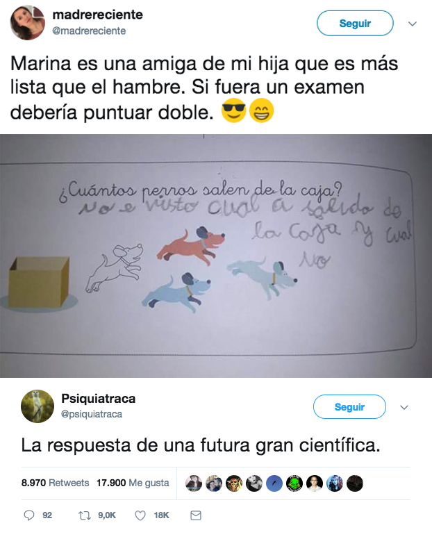 La respuesta de una futura gran científica: ¿Cuántos perros han salido de la caja?