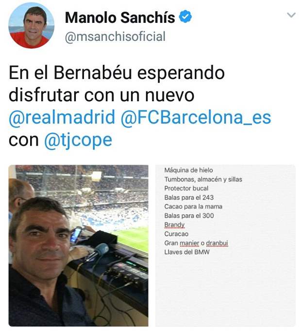 Manolo Sanchís publica sin querer la lista de la compra en Twitter y empieza el cachondeo