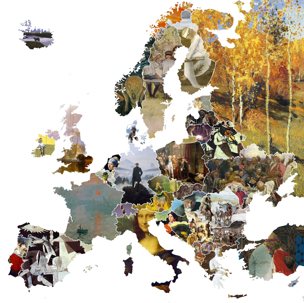 Mapa de Europa hecho con el cuadro más icónico de cada país