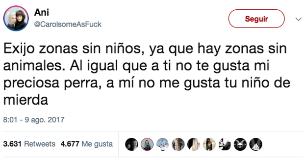 Una chica exige zonas sin niños, al igual que hay zonas sin animales, y no tardan en responderle