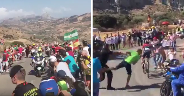 Un guardia civil empuja violentamente a un espectador de La Vuelta que corría al paso de los ciclistas (Vídeo)