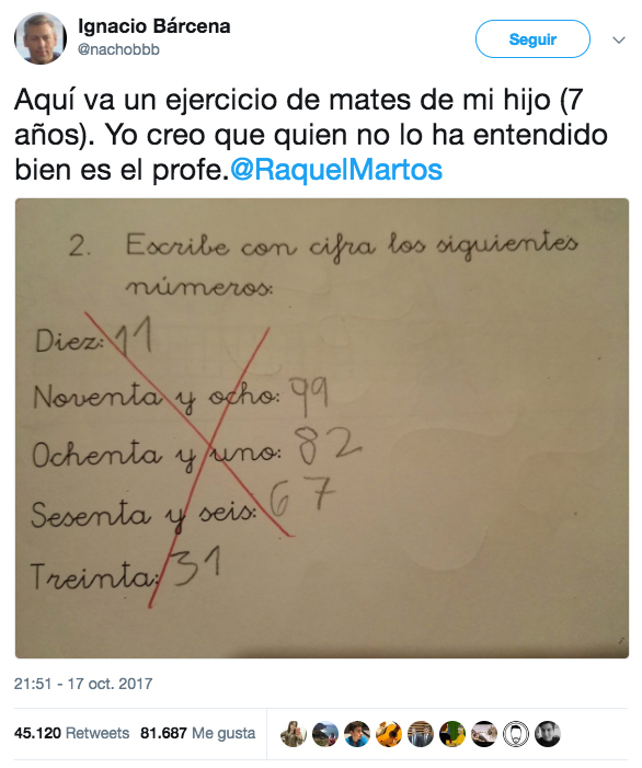 ''Ejercicio de mates de mi hijo (7 años). Yo creo que quien no lo ha entendido bien es el profe''