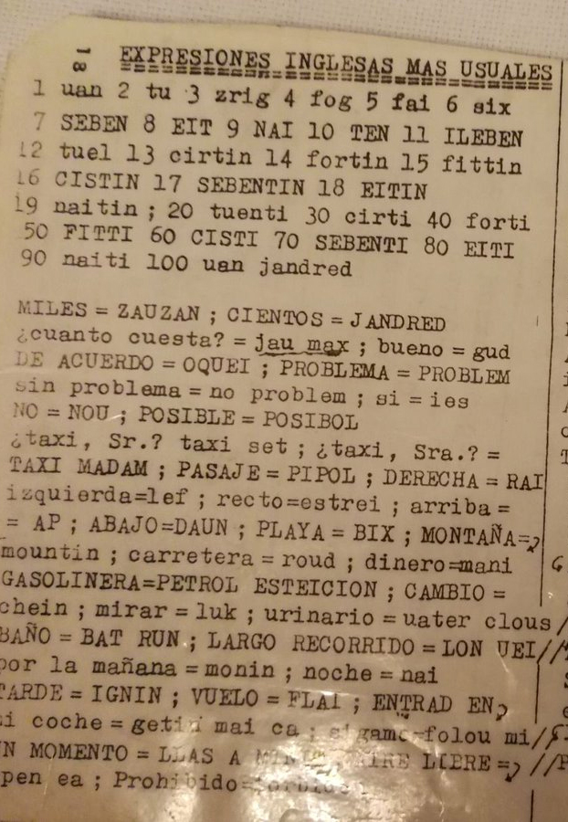 Guía rápida de inglés para taxistas de los 80. Oro puro