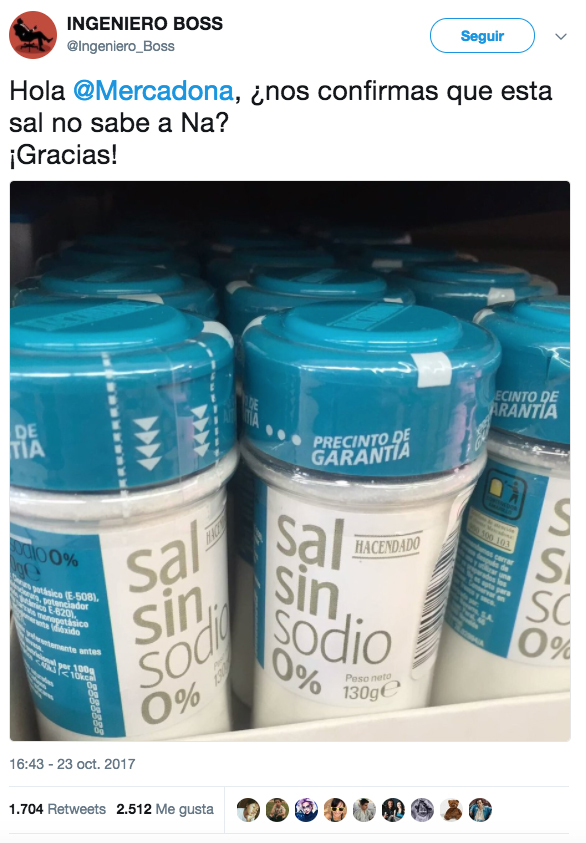 La sal sin sodio de Mercadona desata una guerra de chistes de química en un genial hilo de Twitter