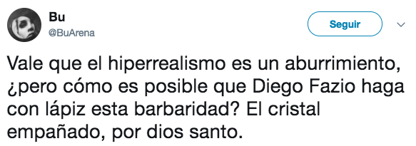 Vale que el hiperrealismo es un aburrimiento, ¿pero cómo es posible que Diego Fazio haga con lápiz esta barbaridad?