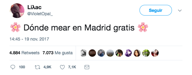 Dónde mear en Madrid gratis. Posiblemente el hilo de Twitter más útil para madrileños y turistas