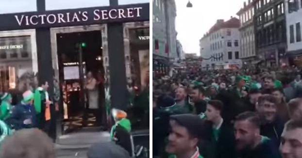 ¿Qué hacen todos estos fans irlandeses en la puerta de una tienda de Victoria's Secret? Mira...
