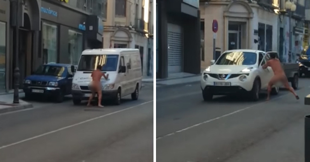 Detienen a un hombre desnudo que iba golpeando coches por el centro de Tudela, Navarra
