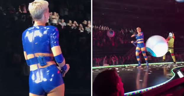 Katy Perry chuta una pelota en pleno concierto y le da a un espectador en toda la cara