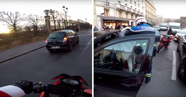 Un Papá Noel en moto persigue por París a una conductora que atropelló a un peatón y se dio a la fuga