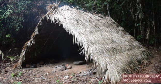 Nuestro primitivo favorito se construye una cabaña con marco en forma de A